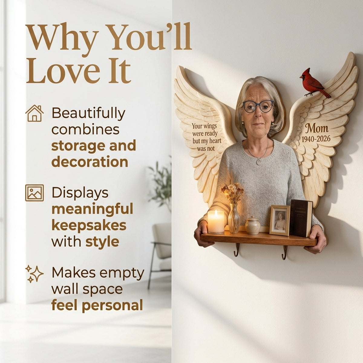 Personalized Middle-Aged Man Memorial Wooden Floating Shelf Sympathy Gift