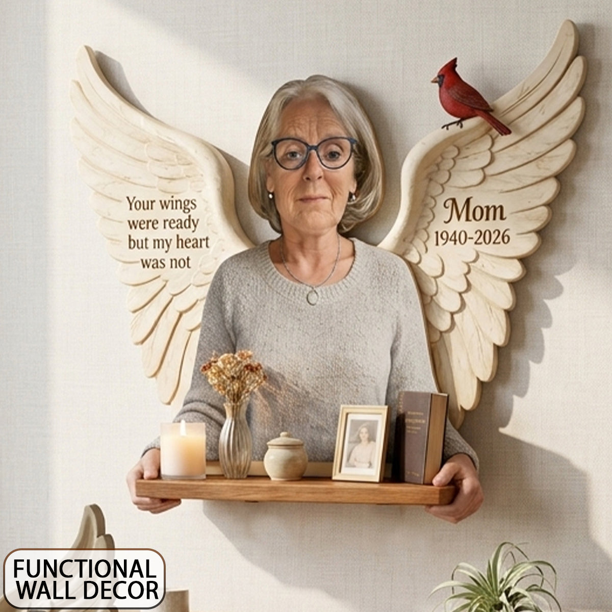 Personalized Middle-Aged Man Memorial Wooden Floating Shelf Sympathy Gift