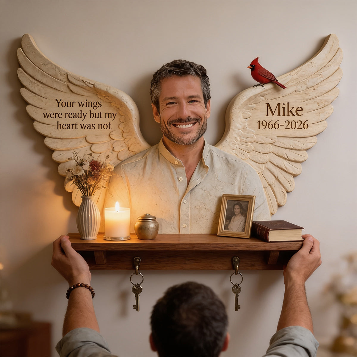 Personalized Older Black Man Grandfather Memorial Wooden Floating Shelf