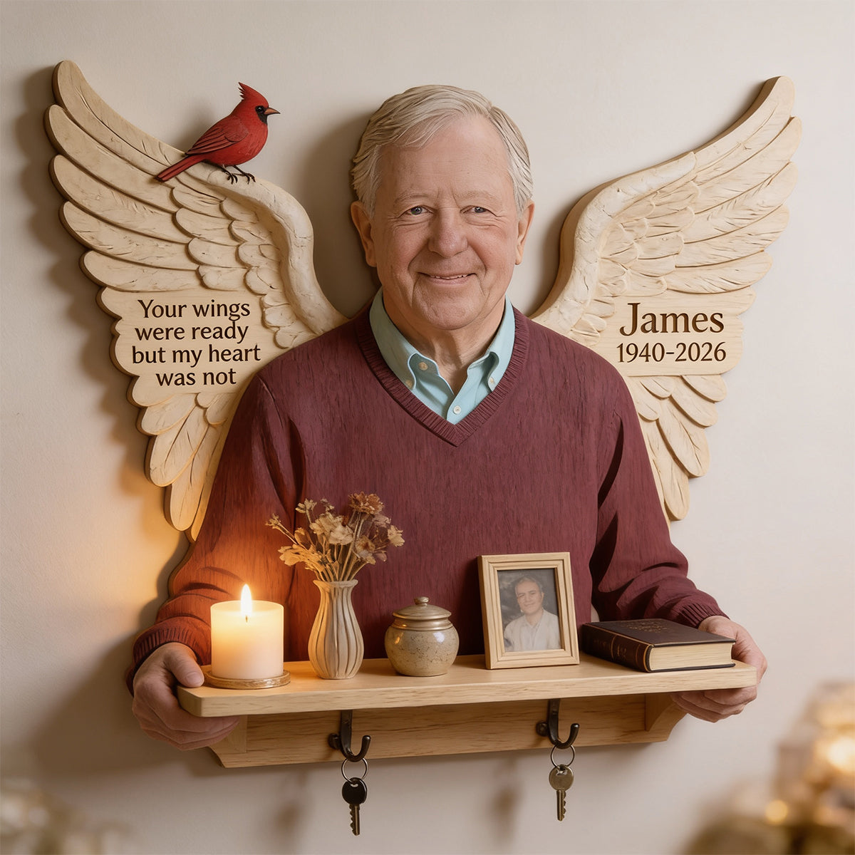 Personalized Older Latina Woman Grandma Memorial Wooden Floating Shelf
