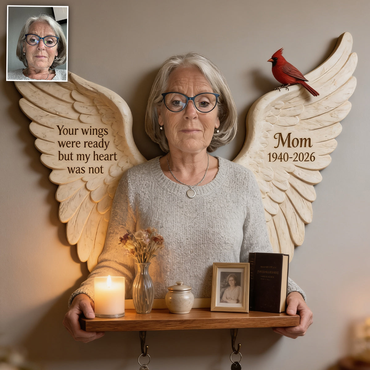 Personalized Older Woman Grandma Memorial Wooden Floating Shelf
