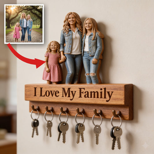 Personalized Single Mom Family Custom Shaped Wooden Key Holder Rack
