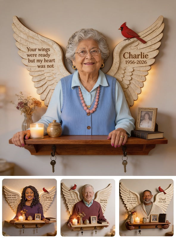 Personalized Older Latina Woman Grandma Memorial Wooden Floating Shelf