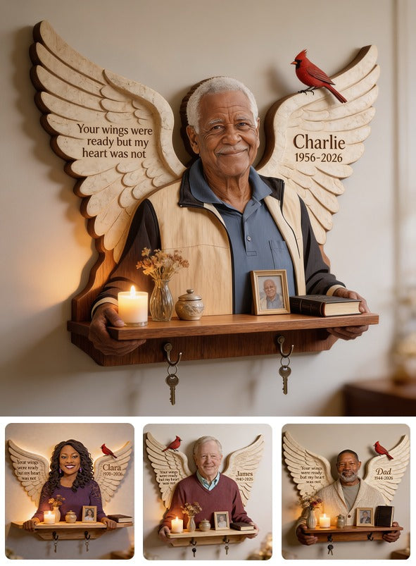 Personalized Older Black Man Grandfather Memorial Wooden Floating Shelf
