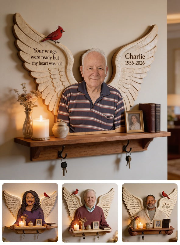 Personalized Older Man Grandpa Memorial Wooden Floating Shelf