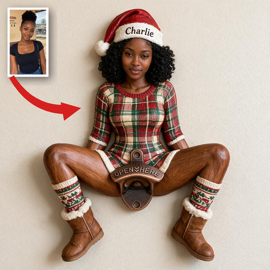 Personalized Christmas Black Woman Wall Bottle Opener Home Bar Decor Gift