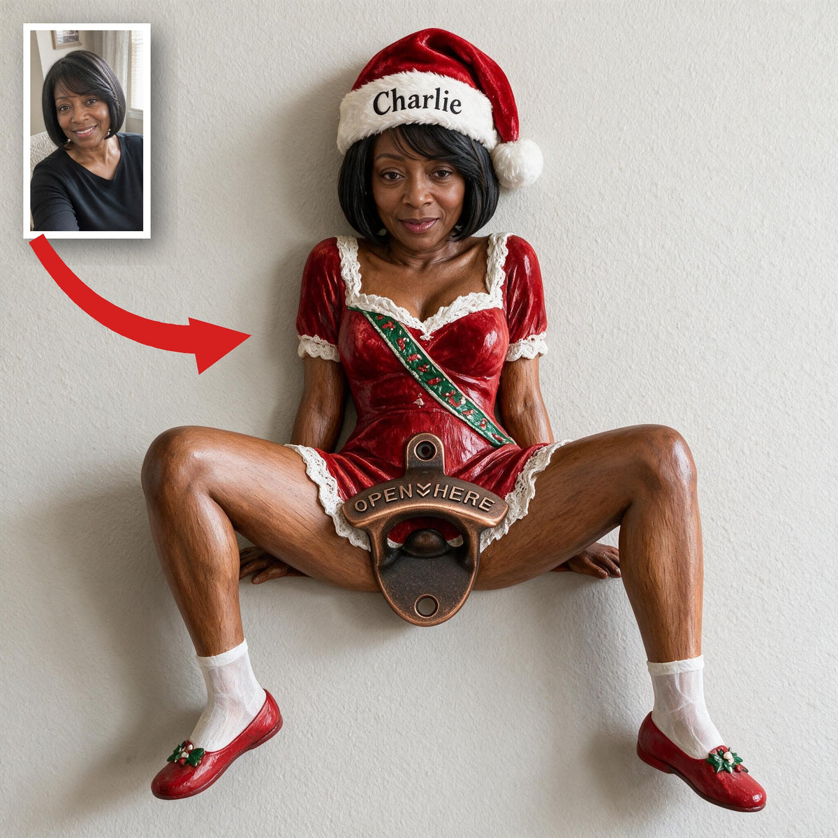 Personalized Christmas Middle-Aged Black Woman Wall Bottle Opener Home Bar Decor