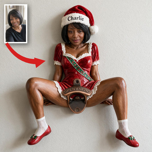 Personalized Christmas Middle-Aged Black Woman Wall Bottle Opener Home Bar Decor