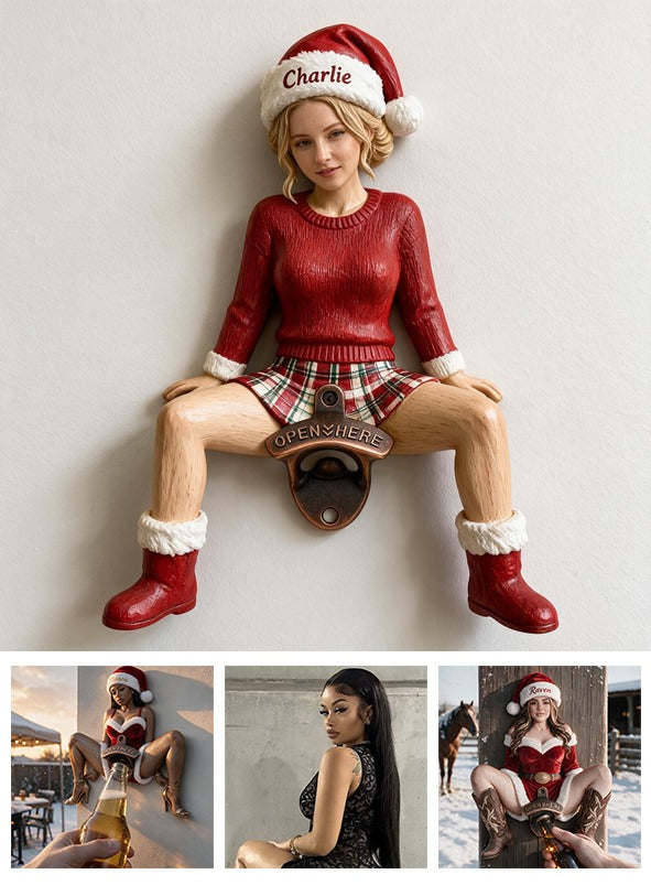 Personalized Christmas Woman Wall Bottle Opener Beer Lover Gift