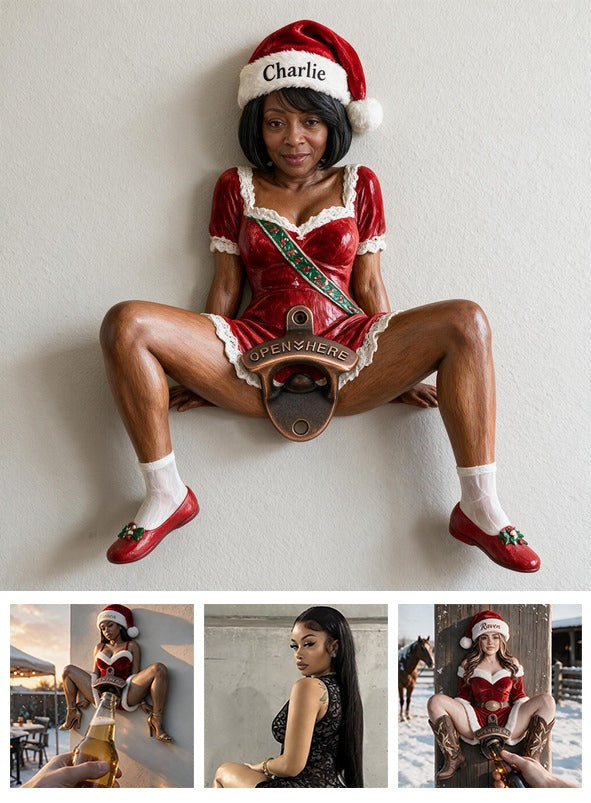 Personalized Christmas Middle-Aged Black Woman Wall Bottle Opener Home Bar Decor