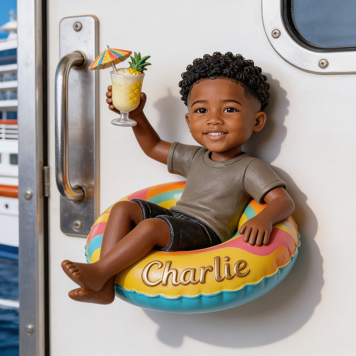 Personalized Black Little Boy Cruise 3D Fridge Magnet