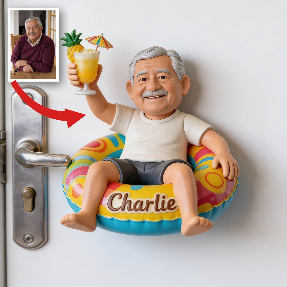 Personalized Older Latino Man Grandpa Cruising 3D Magnet