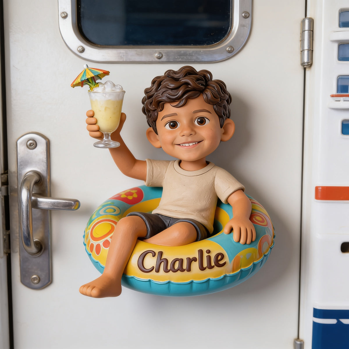 Personalized Latino Little Boy Cruising 3D Fridge Magnet Gift