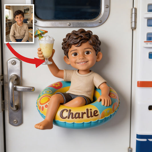 Personalized Latino Little Boy Cruising 3D Fridge Magnet Gift
