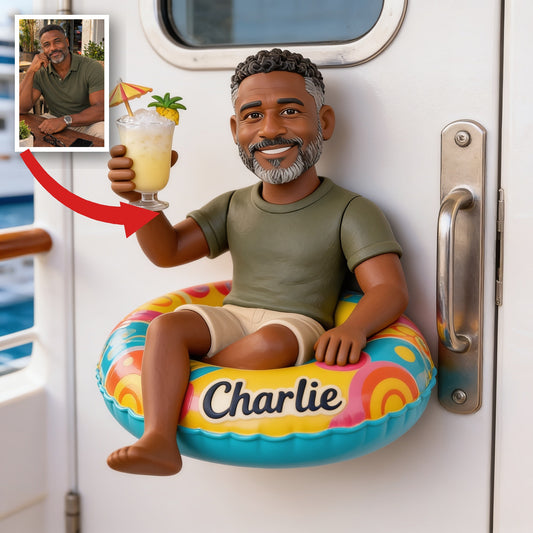 Personalized Middle-Aged Black Man Cruising 3D Magnet, Gift for Dad Husband