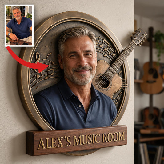 Custom Photo Middle-Aged Man 3D Cut Metal Sign Music Room Decor Gift for Dad Husband