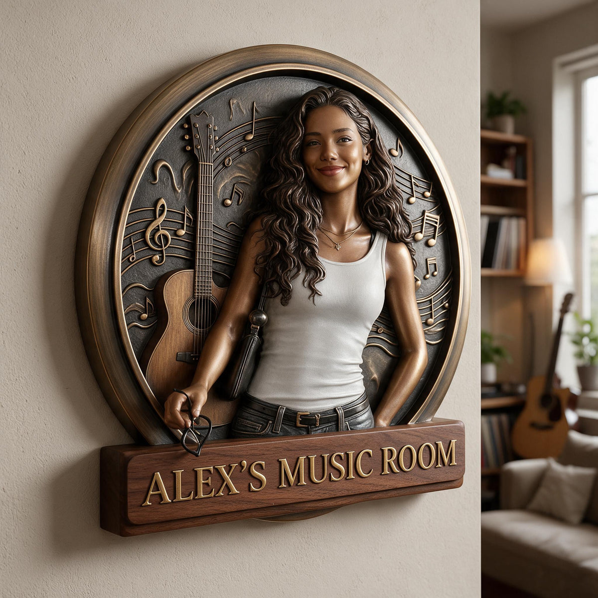 Custom Photo Latina Woman Music Room 3D Cut Metal Sign Wall Decor
