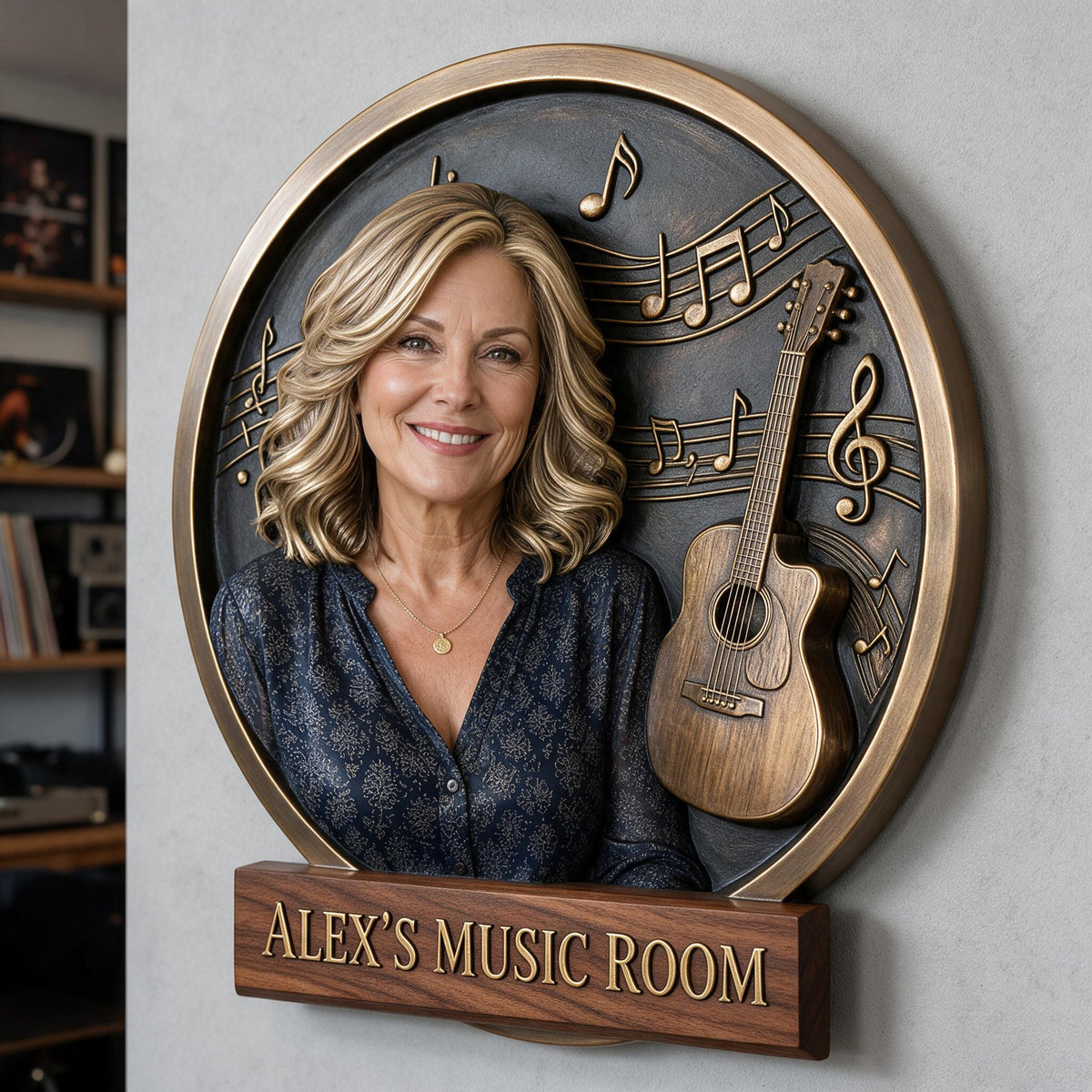 Custom Photo Middle-Aged Woman 3D Cut Metal Sign Music Room Gift for Mom Wife