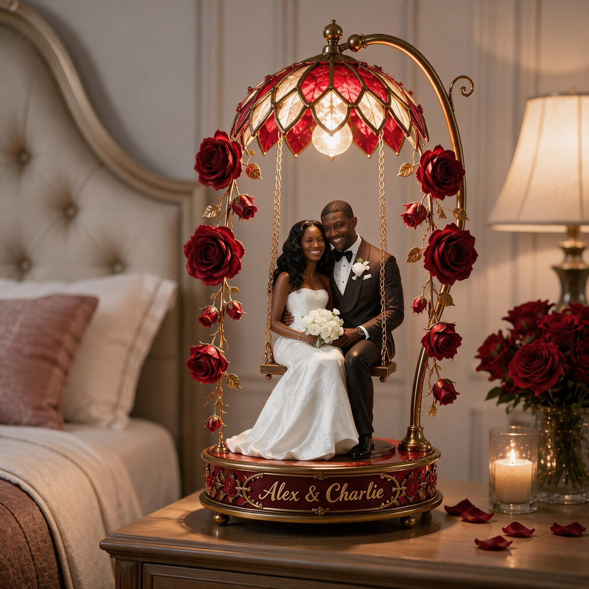 Custom Photo Wedding Black Couple Acrylic LED Night Light, Personalized Husband Wife Gift