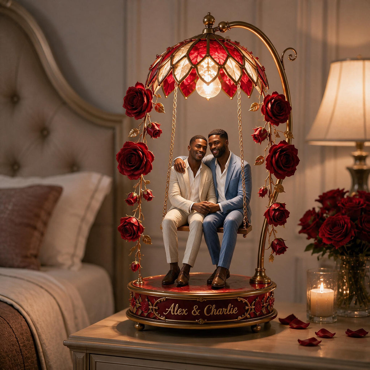 Custom Photo Black Gay Couple Acrylic LED Night Light LGBT Couple Gift