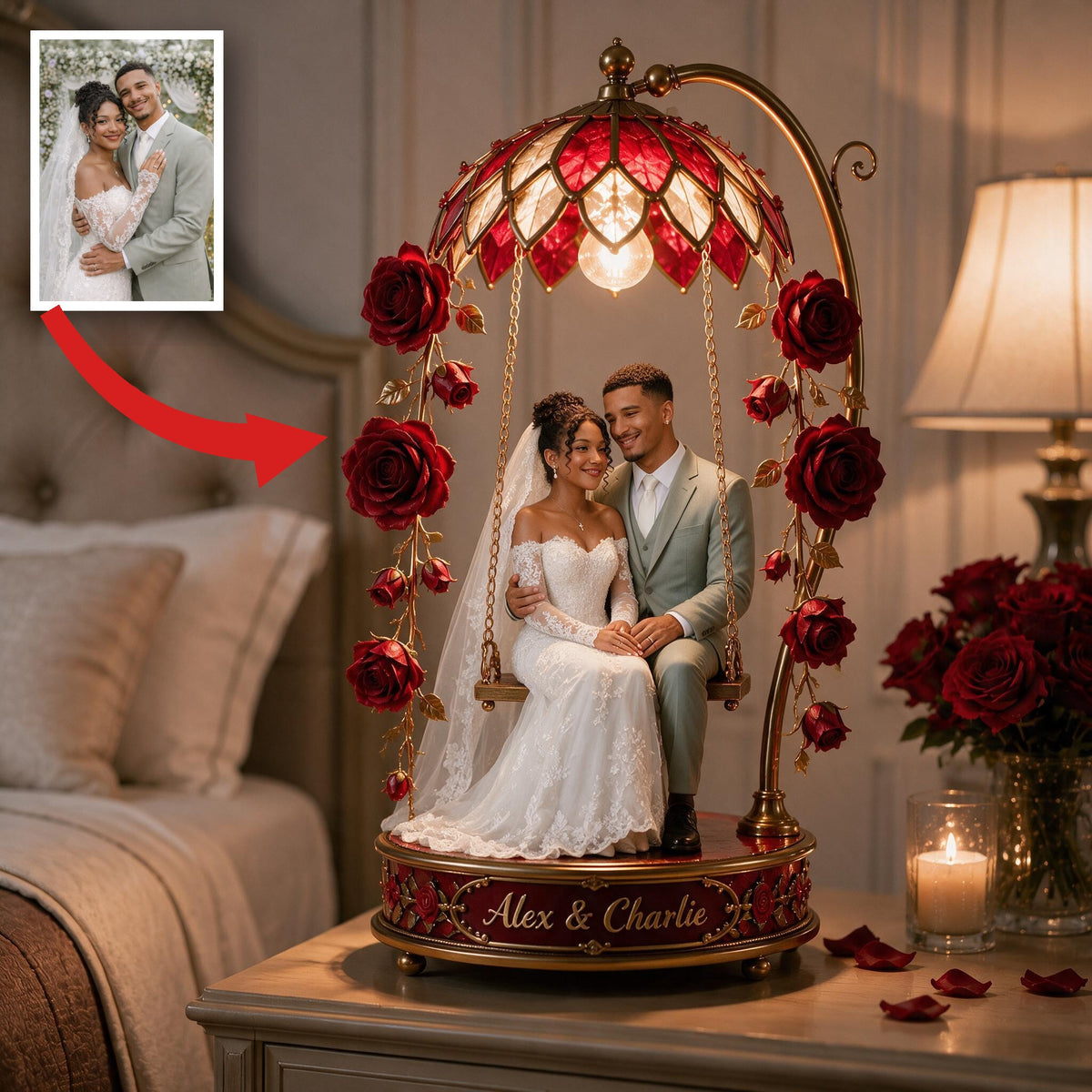 Custom Photo Wedding Latino Couple Acrylic LED Night Light, Husband Wife Gift