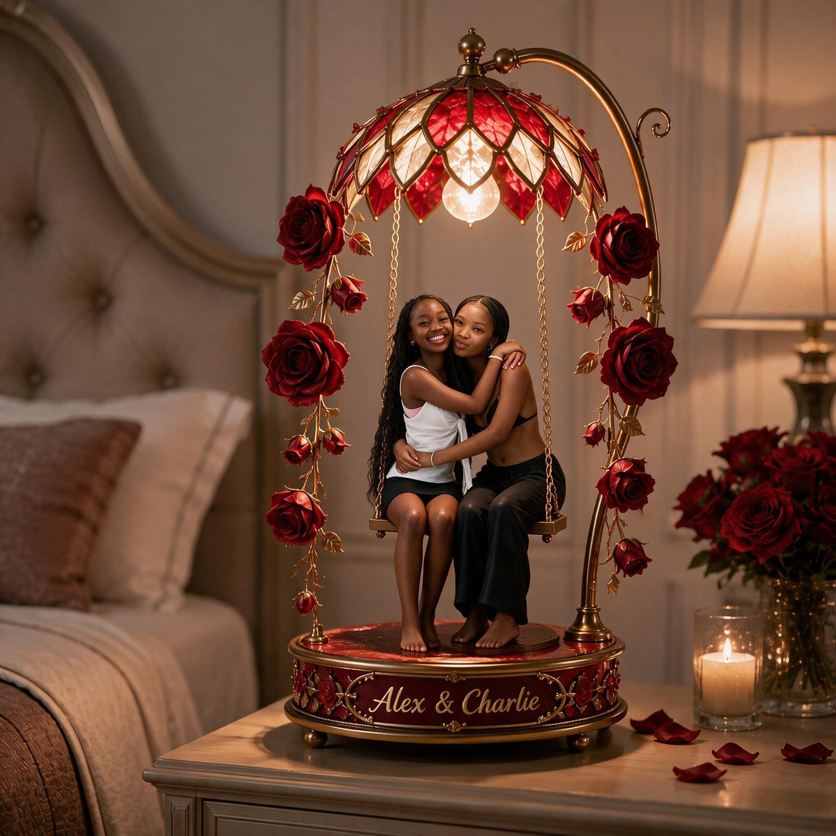 Custom Photo Black Lesbian Couple Acrylic LED Night Light LGBT Couple Gift