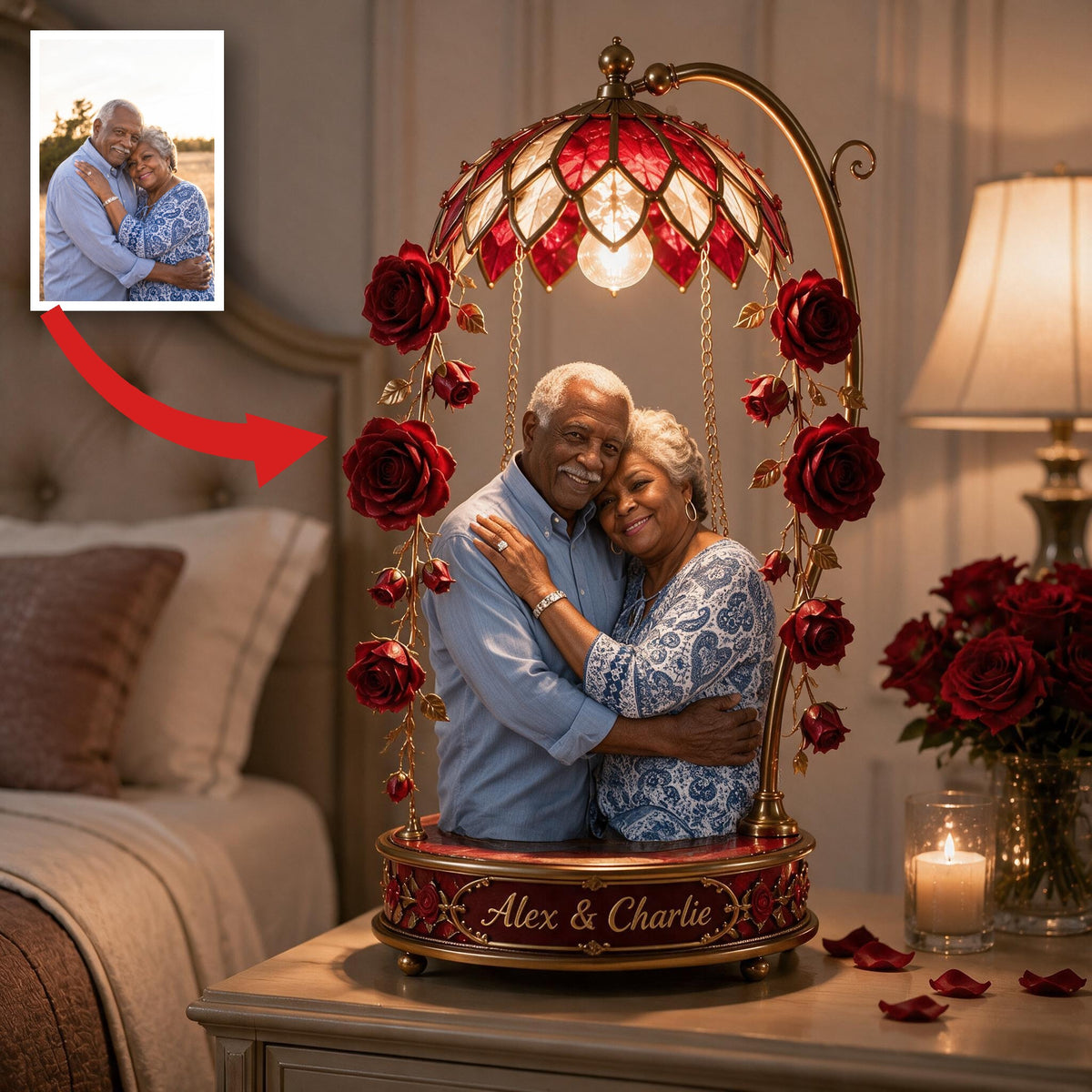 Custom Photo Older Black Couple Acrylic LED Night Light, Gift for Grandparents & Parents