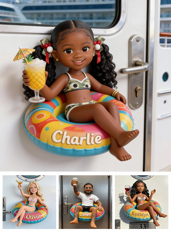 Personalized Black Little Girl Cruising 3D Magnet Fridge Decor Keepsake