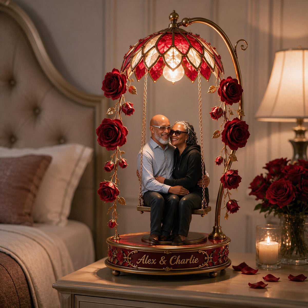 Custom Photo Middle-Aged Black Couple Acrylic LED Night Light, Husband Wife Gift