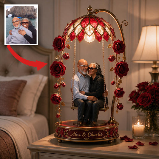 Custom Photo Middle-Aged Black Couple Acrylic LED Night Light, Husband Wife Gift