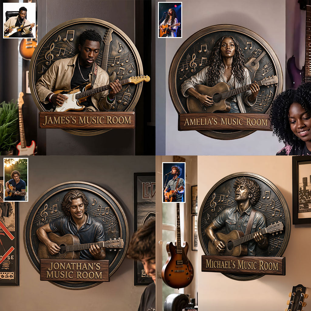 Custom Photo Middle-Aged Man 3D Cut Metal Sign Music Room Decor Gift for Dad Husband