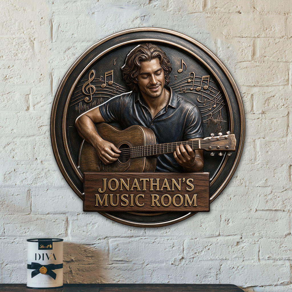 Custom Photo Woman Music Room Guitar 3D Cut Metal Sign Wall Decor