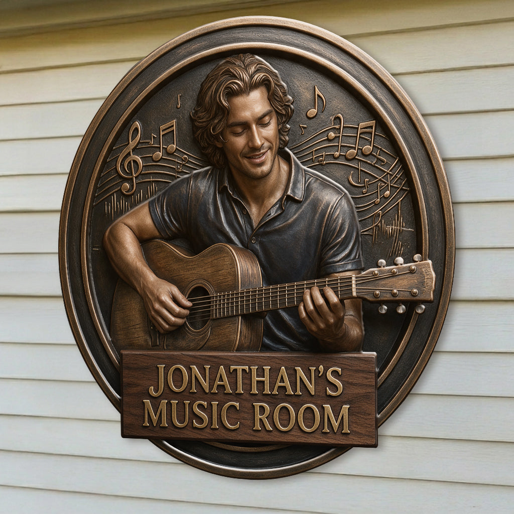Custom Photo Black Man Music Room 3D Guitar Cut Metal Sign Wall Decor