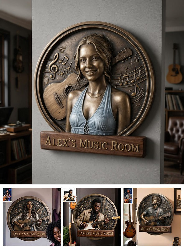 Custom Photo Woman Music Room Guitar 3D Cut Metal Sign Wall Decor