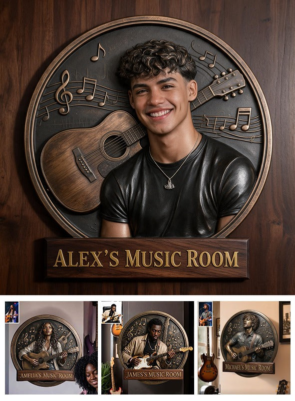 Custom Photo Latino Man Music Room Guitar 3D Cut Metal Sign Home Decor