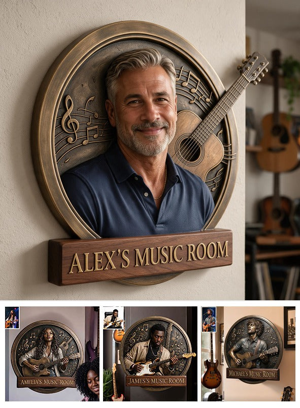 Custom Photo Middle-Aged Man 3D Cut Metal Sign Music Room Decor Gift for Dad Husband