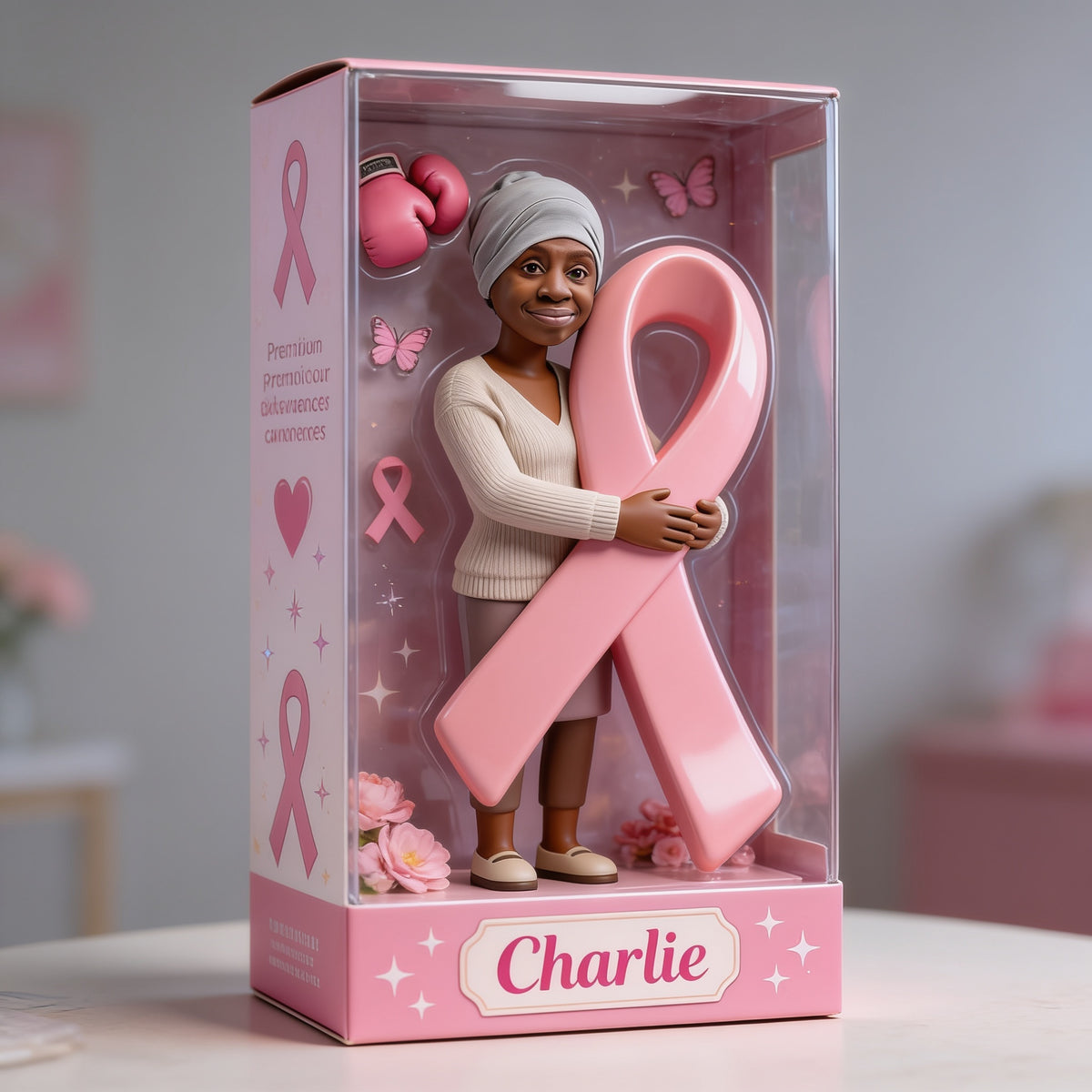 Personalized Middle-Aged Black Breast Cancer Woman Custom Shaped Acrylic Plaque Keepsake Gift