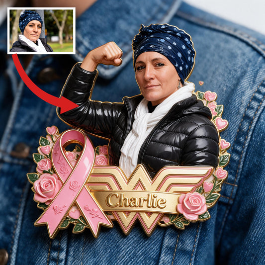 Personalized Middle-Aged Latina Breast Cancer Woman 3D Embossed Enamel Pin Awareness Gift