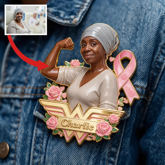 Personalized Middle-Aged Black Breast Cancer Woman 3D Embossed Enamel Pin Awareness Gift