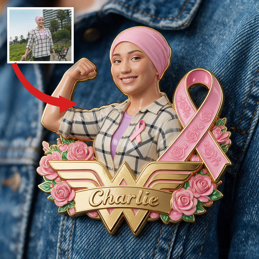 Personalized Latina Breast Cancer Woman 3D Embossed Enamel Pin Awareness Gift