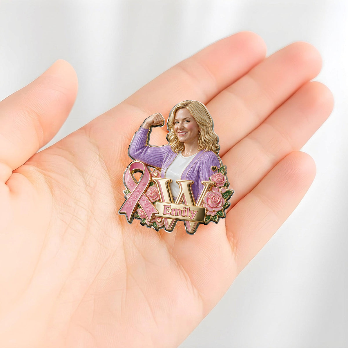 Personalized Breast Cancer Survivor Pink Headscarf 3D Embossed Enamel Pin