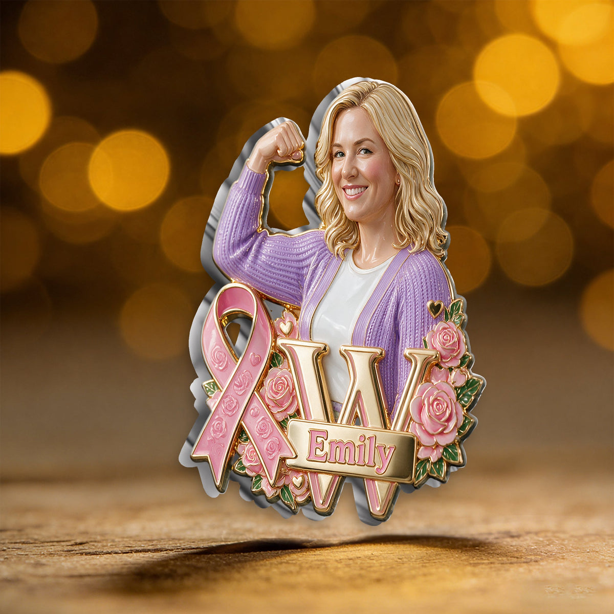 Personalized Latina Breast Cancer Woman 3D Embossed Enamel Pin Awareness Gift