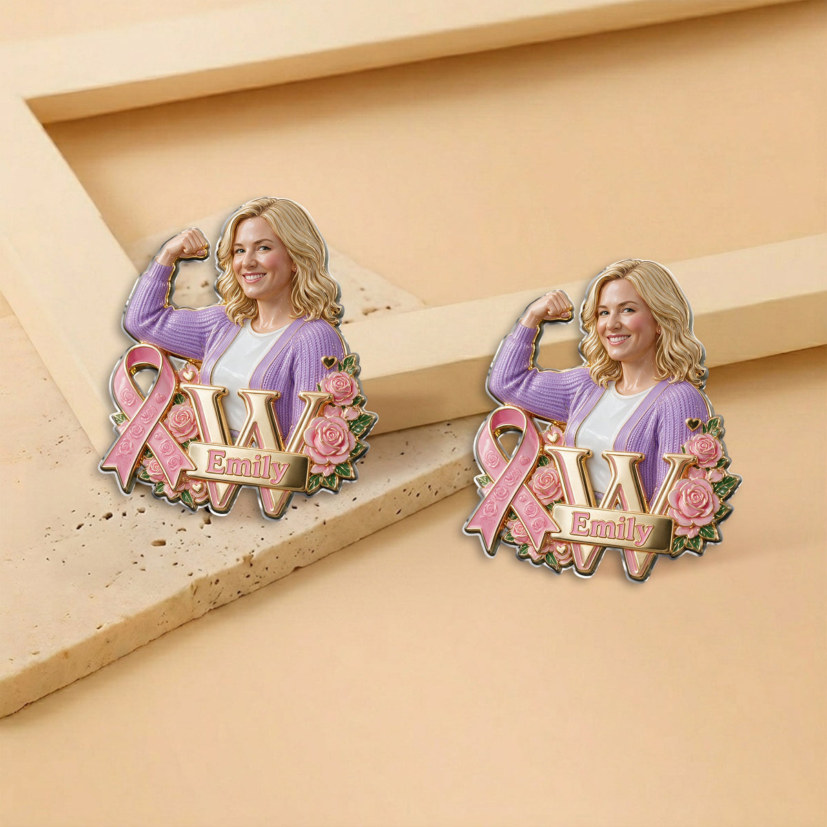 Personalized Breast Cancer Survivor Pink Headscarf 3D Embossed Enamel Pin