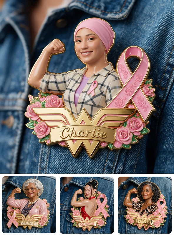 Personalized Latina Breast Cancer Woman 3D Embossed Enamel Pin Awareness Gift