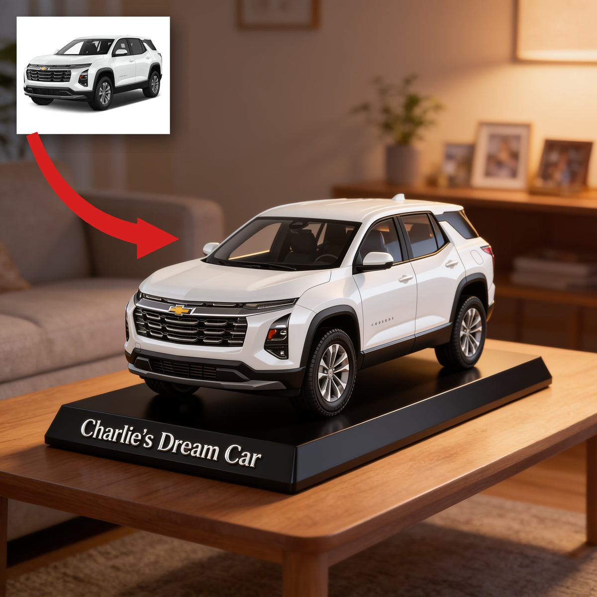 Personalized White Chevrolet Equinox SUV Custom Shaped Acrylic Plaque Car Lover Gift
