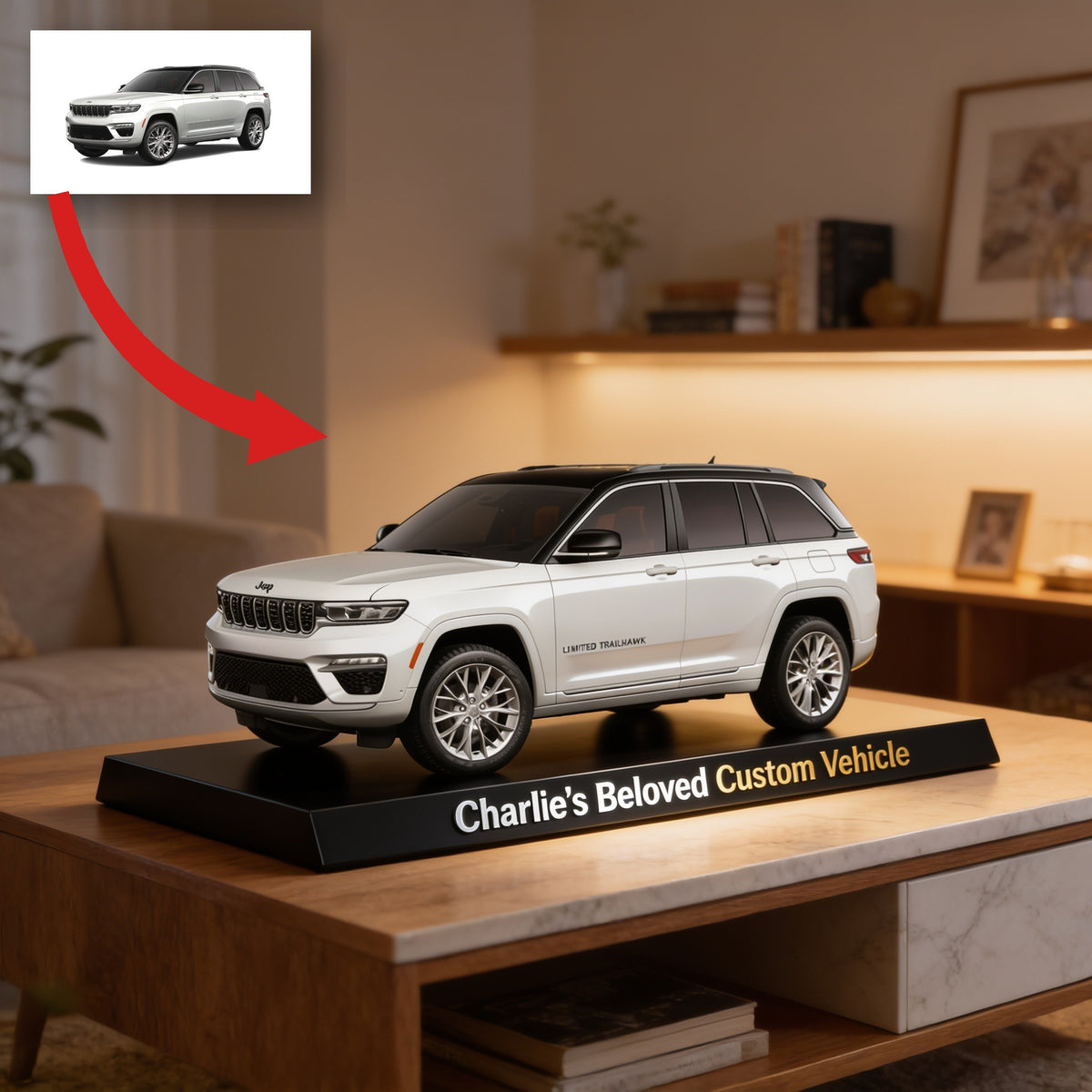 Personalized Silver Jeep Grand Cherokee Custom Shaped Acrylic Plaque Car Lover Gift