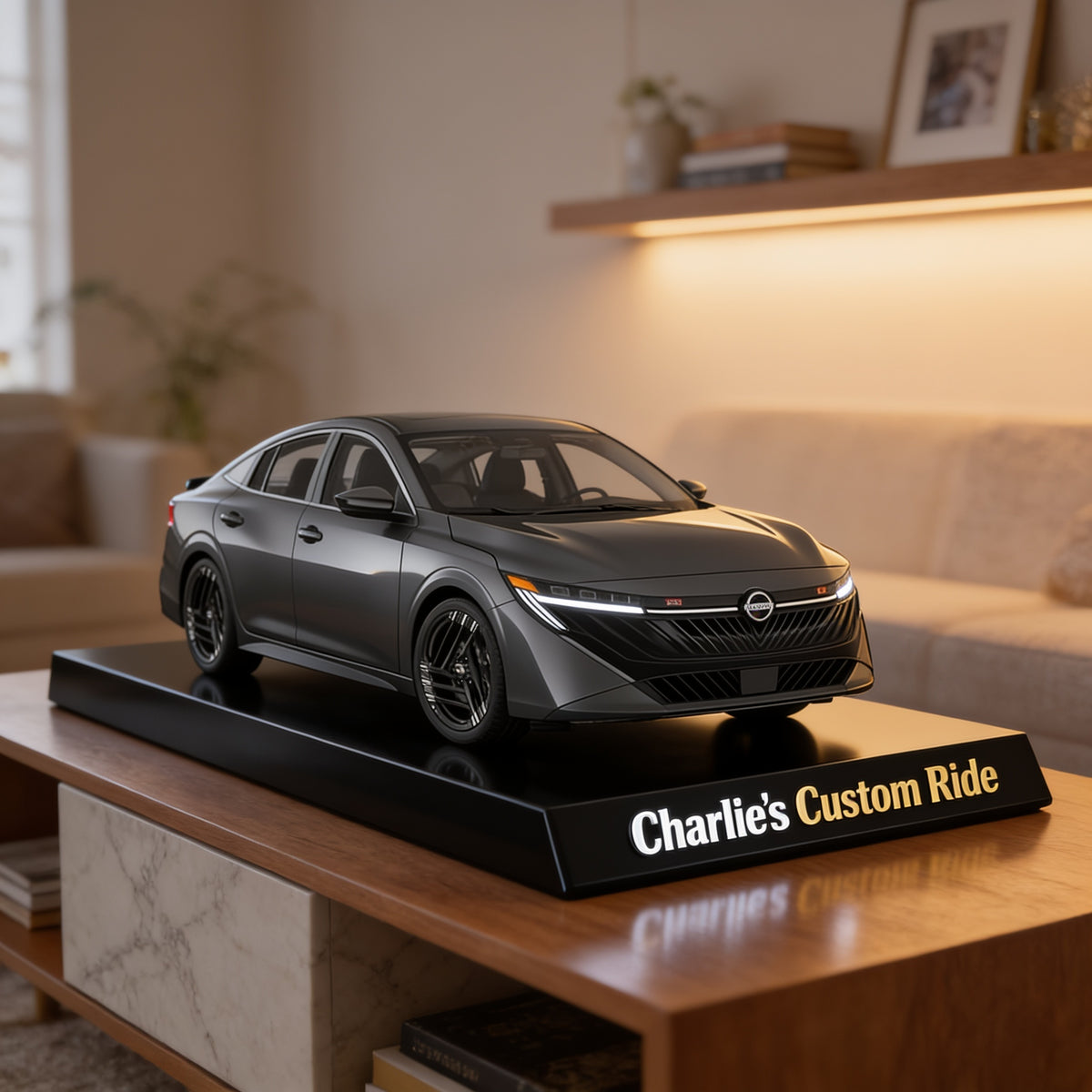 Personalized Dark Grey Nissan Sedan Custom Shaped Acrylic Plaque Car Lover Gift
