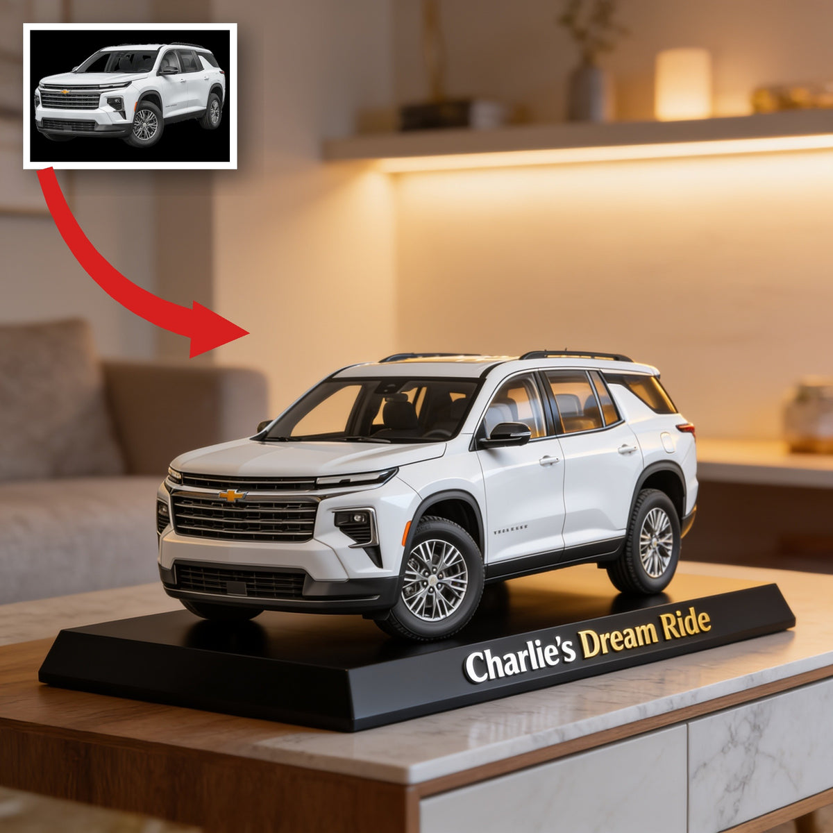 Personalized White Chevrolet Traverse SUV Custom Shaped Acrylic Plaque Car Lover Gift
