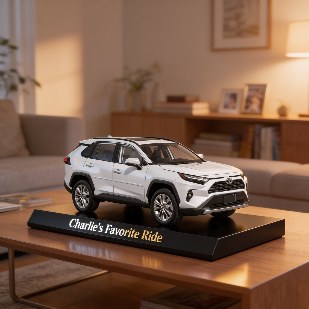 Personalized White Toyota RAV4 Shaped Acrylic Plaque Car Lover Gift