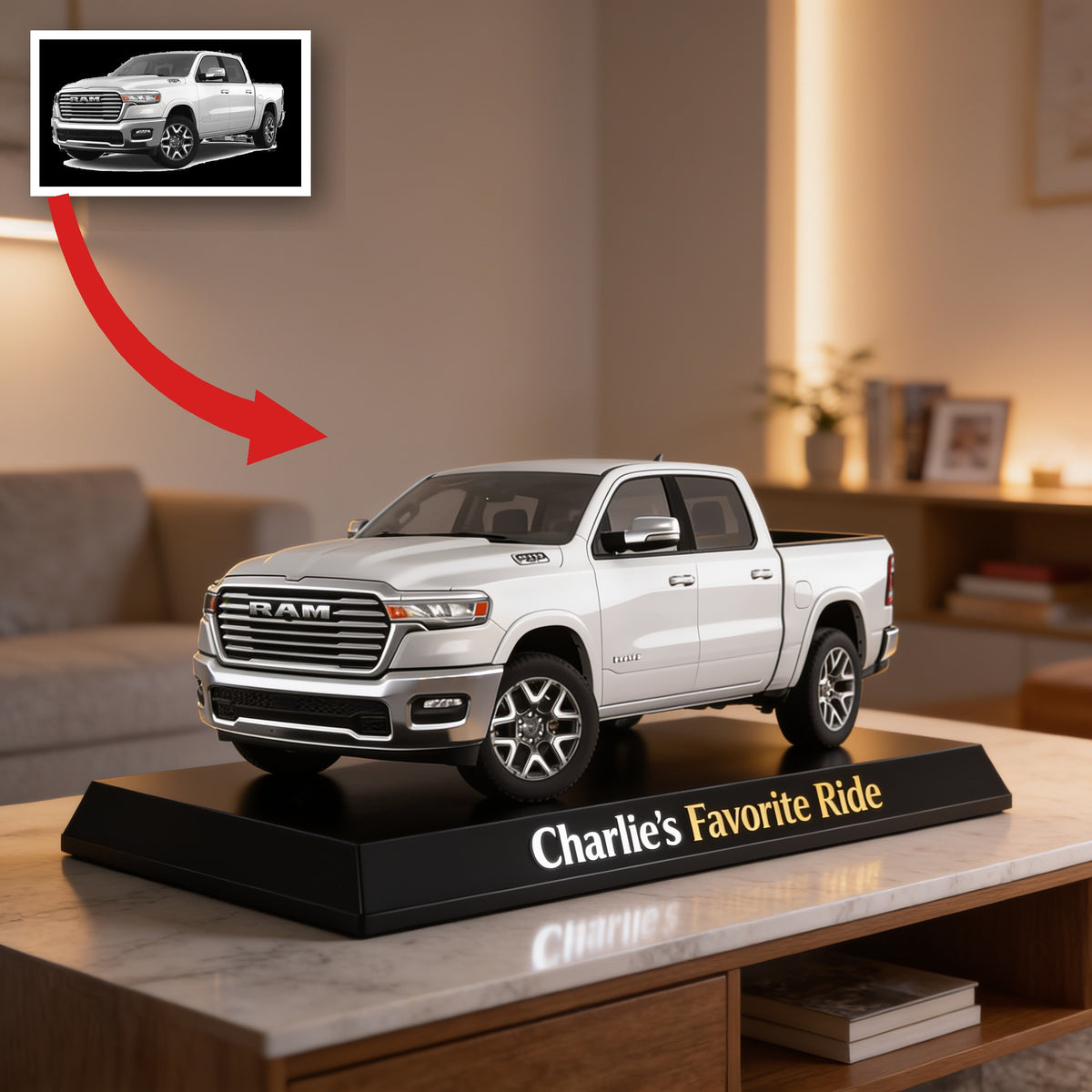 Personalized White Ram Pickup Truck Custom Shaped Acrylic Plaque Car Lover Gift